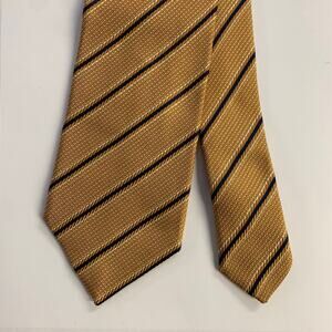 ERMENEGILDO ZEGNA Gold Navy Diagonal Stripe Silk Tie